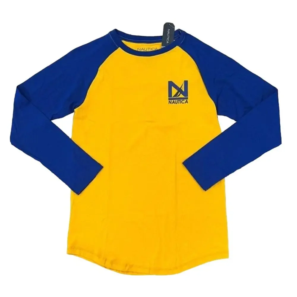 NWT Nautica Boys' White & Blue W/Logo Baseball Tee - SIZE LG (14/16)